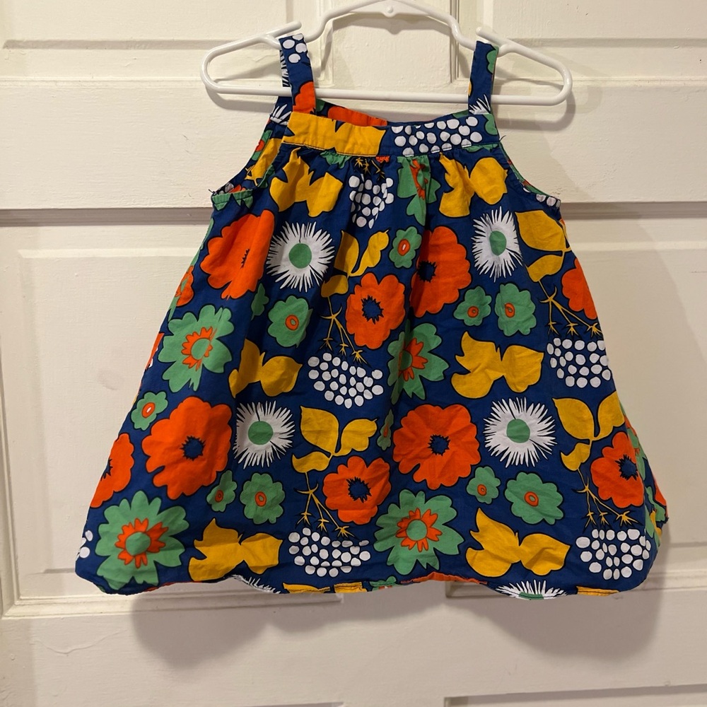 Marimekko Navy Blue Dress with Orange, Yellow & Green Floral Print